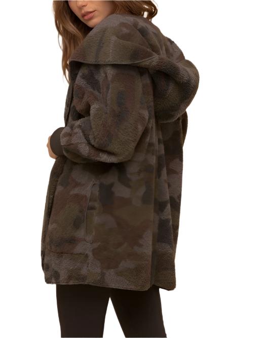 Hem & Thread Camo Print Fur Open Jacket 8433F -  rear alt view