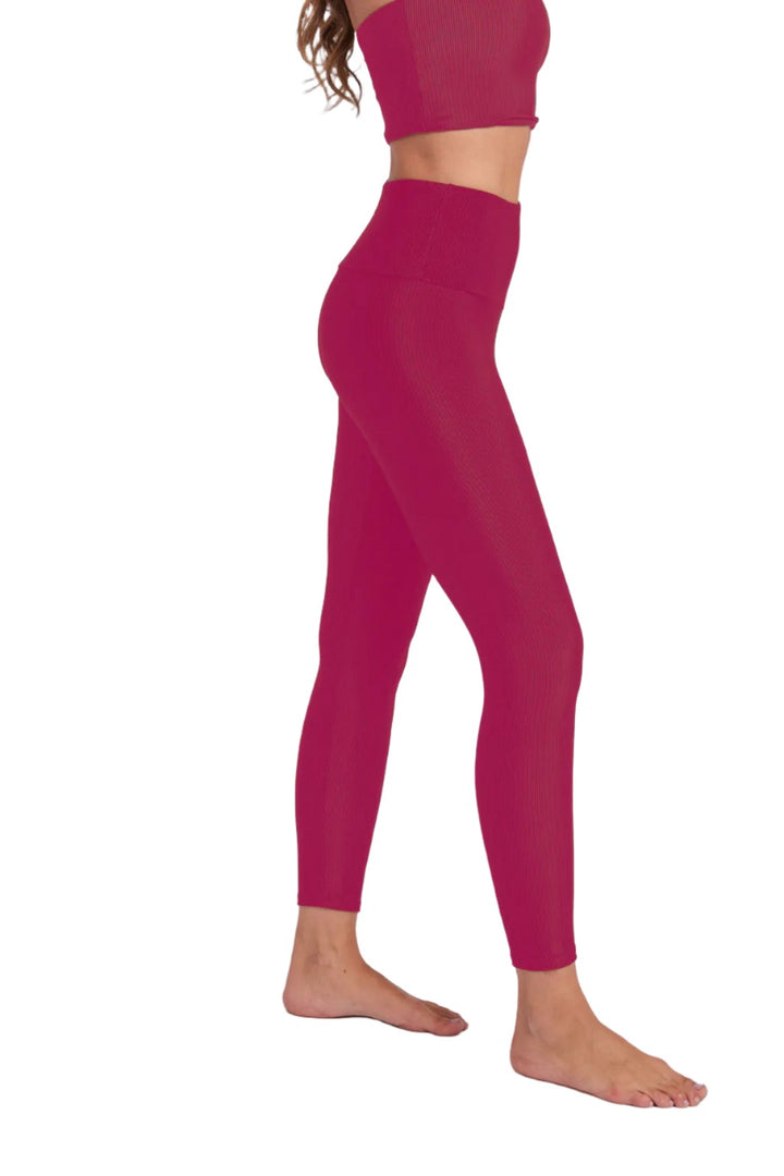 Onzie Hot Yoga High Rise Ribbed Midi 2250 - Boysenberry Rib - Side View