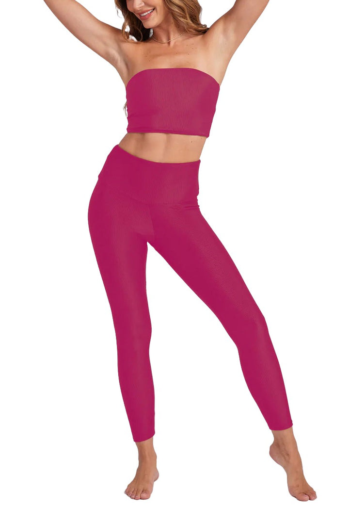 Onzie Hot Yoga High Rise Ribbed Midi 2250 - Boysenberry Rib - Full Front View