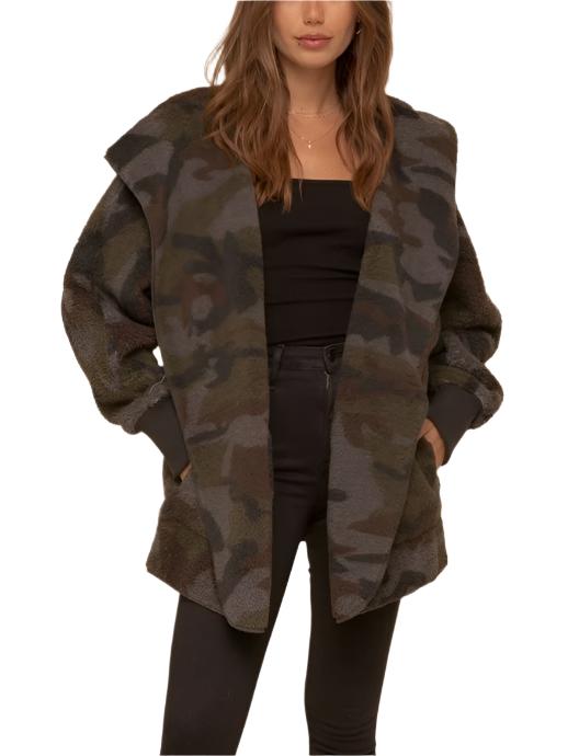 Hem & Thread Camo Print Fur Open Jacket 8433F -  front alt view 1