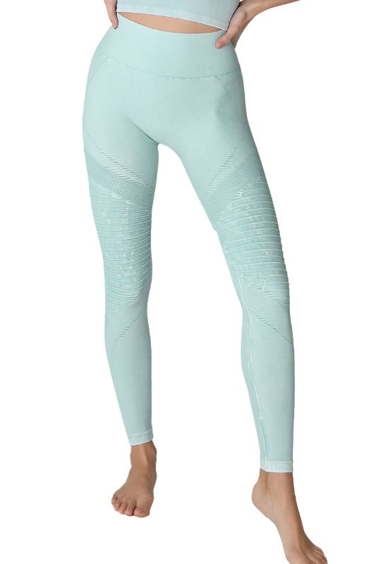NikiBiki Seamless Leggings with Ribbed Panels - Vintage Aqua - Front View