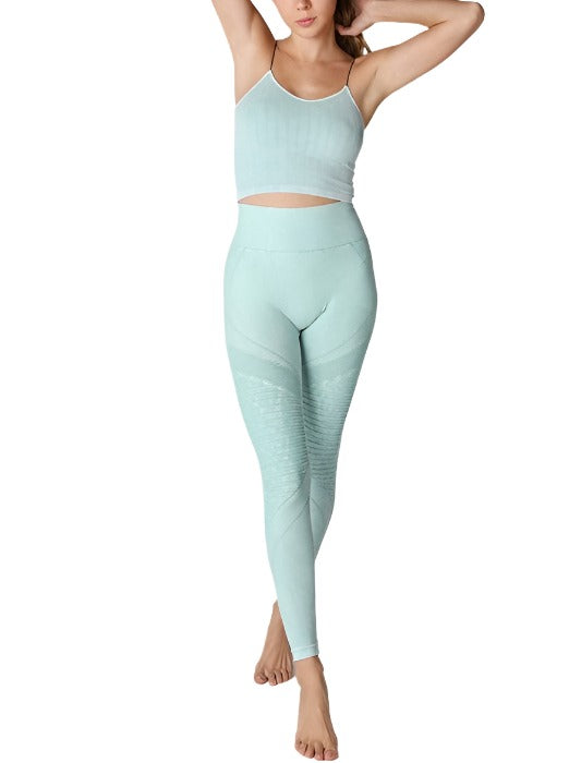 NikiBiki Seamless Leggings with Ribbed Panels - Vintage Aqua - Front View