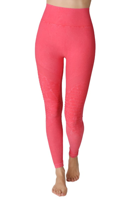 NikiBiki Seamless Leggings with Ribbed Panels - Vintage Hot Pink - Front View