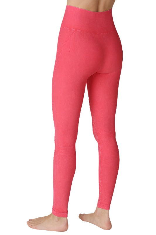 NikiBiki Seamless Leggings with Ribbed Panels - Vintage Hot Pink - Back Side View