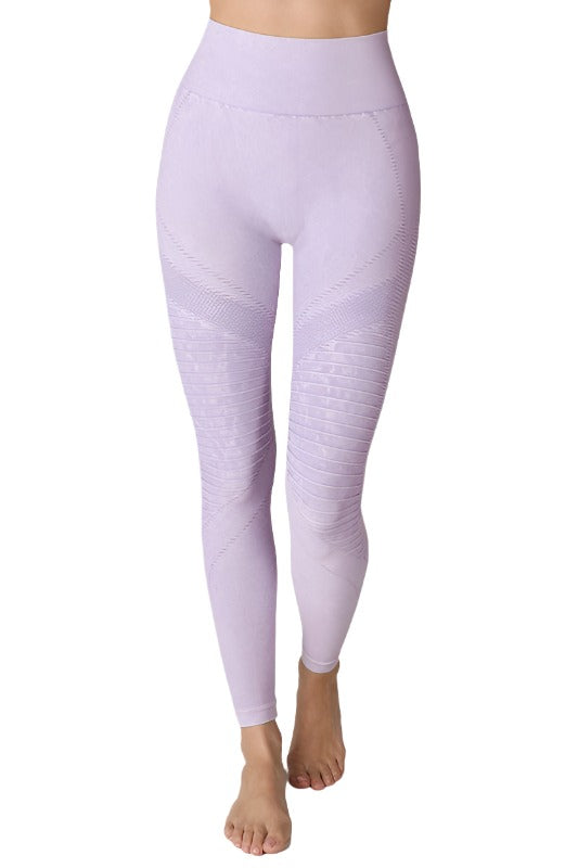 NikiBiki Seamless Leggings with Ribbed Panels - Vintage Lavender - Front View