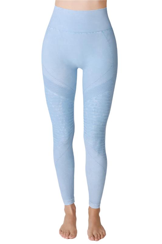 NikiBiki Seamless Leggings with Ribbed Panels - Vintage Sky - Front View