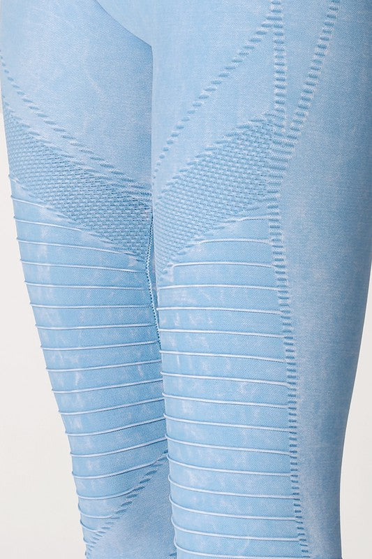 NikiBiki Seamless Leggings with Ribbed Panels - Vintage Sky - Rear View