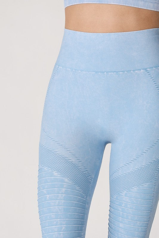 NikiBiki Seamless Leggings with Ribbed Panels - Vintage Sky - Rear View