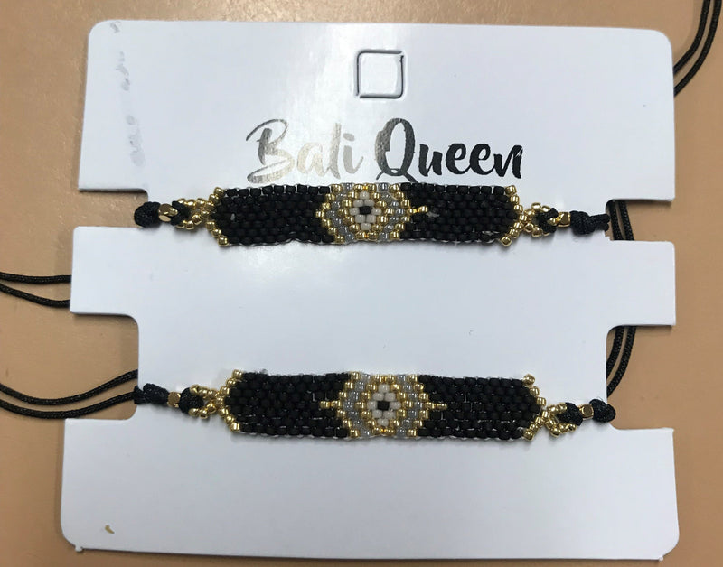 Bali Queen Seed Bead Friendship Bracelet - Black/Gold