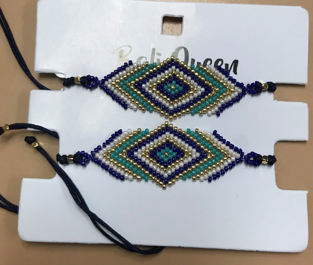 Bali Queen Seed Bead Friendship Bracelet - Black/Teal