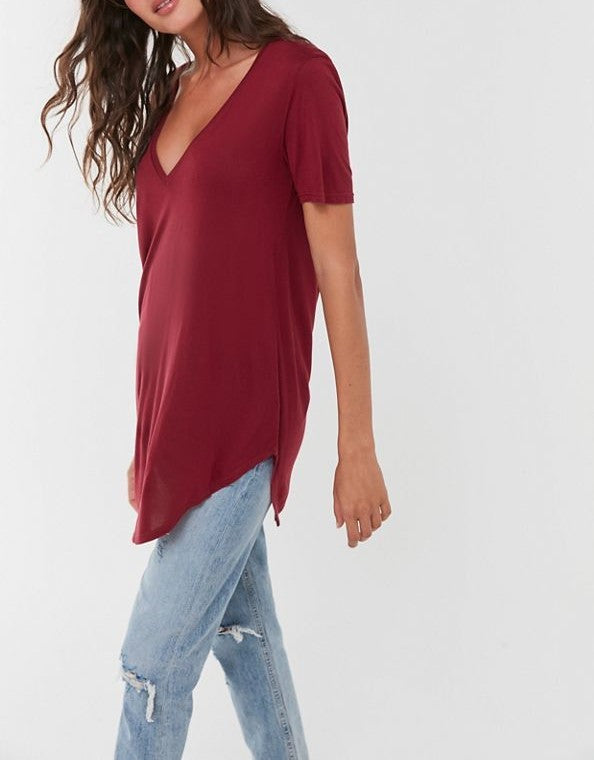 Truly Madly Deeply Deep V Tee Shirt - Maroon - front alt view 3