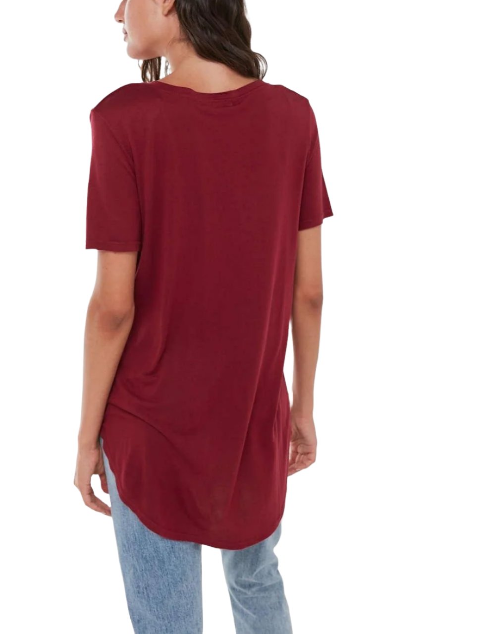 Truly Madly Deeply Deep V Tee Shirt - Maroon - rear view 