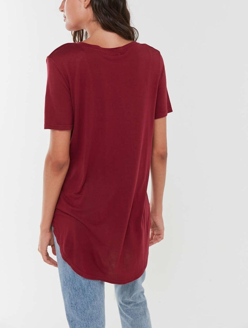 Truly Madly Deeply Deep V Tee Shirt - Maroon - rear view 