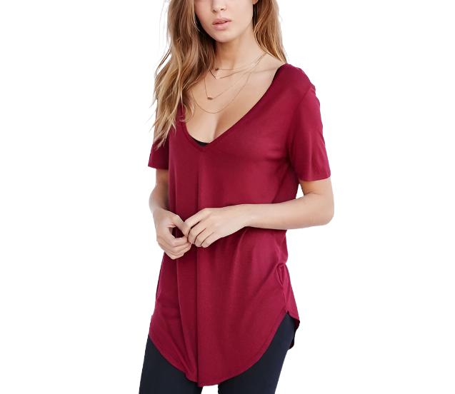 Truly Madly Deeply Deep V Tee Shirt - Maroon - front view