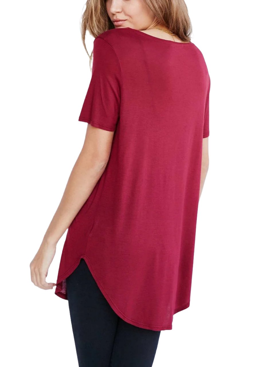 Truly Madly Deeply Deep V Tee Shirt - Maroon - rear alt view 