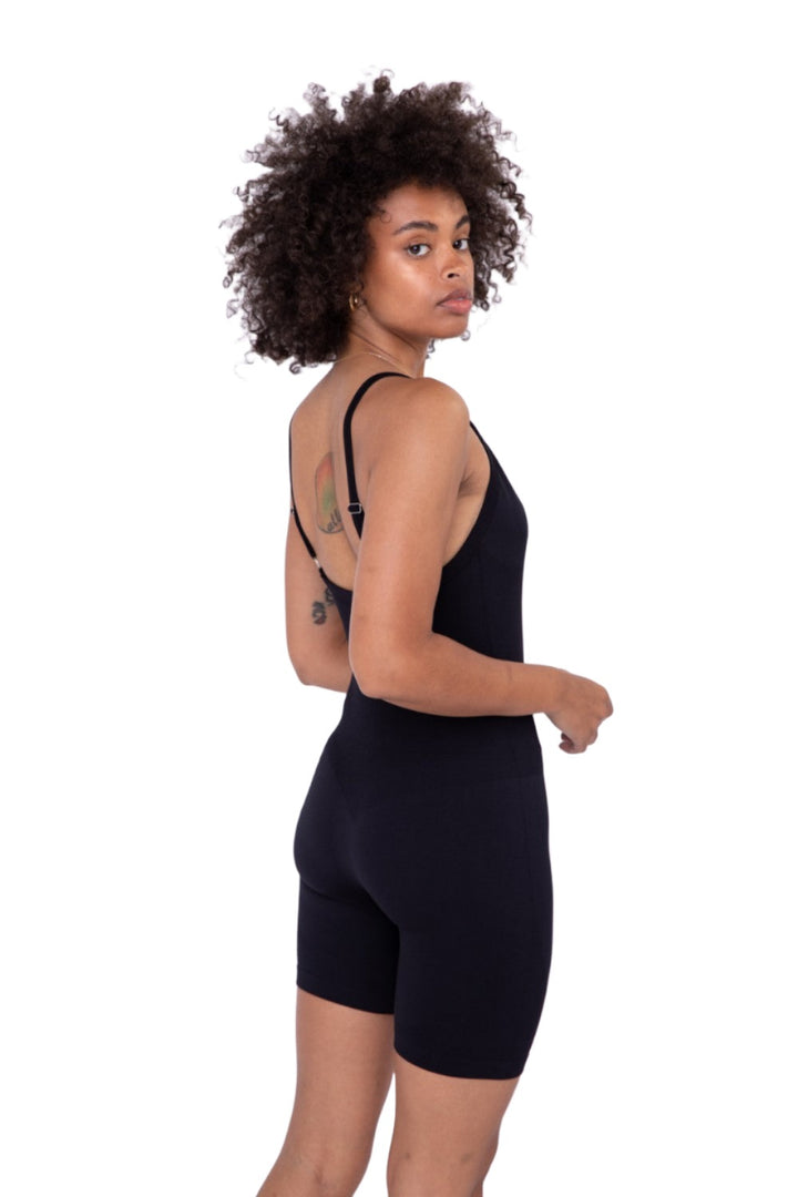 Mono B Sleeveless Micro-Ribbed Unitard KP-B0906 - Black - Side View