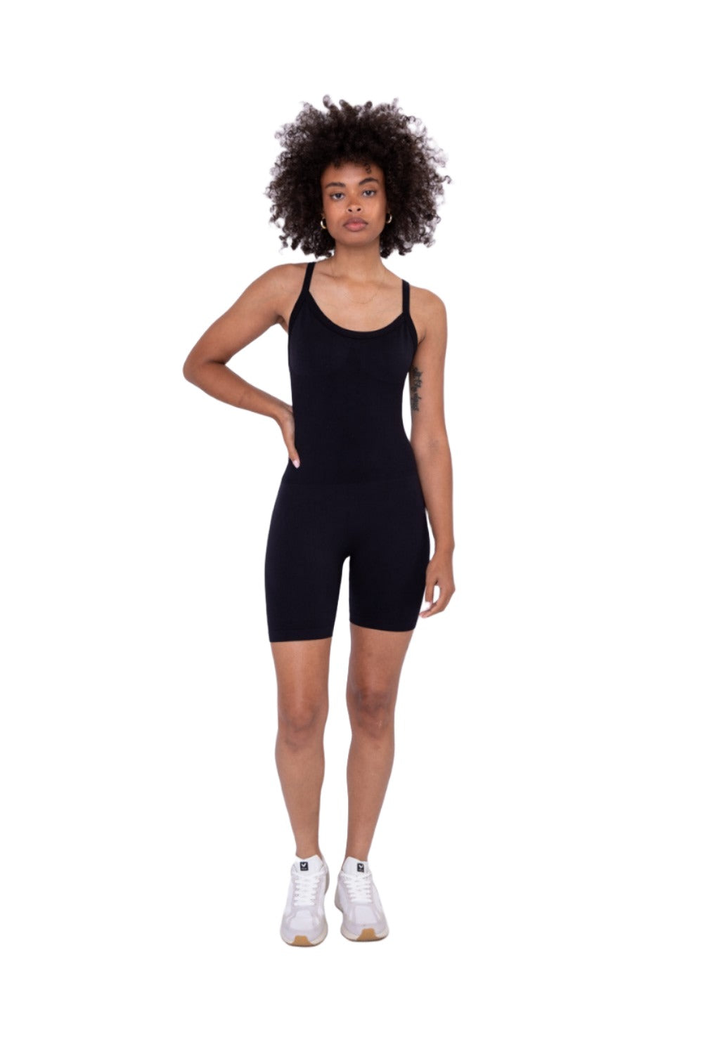 Mono B Sleeveless Micro-Ribbed Unitard KP-B0906 - Black - Front Full View