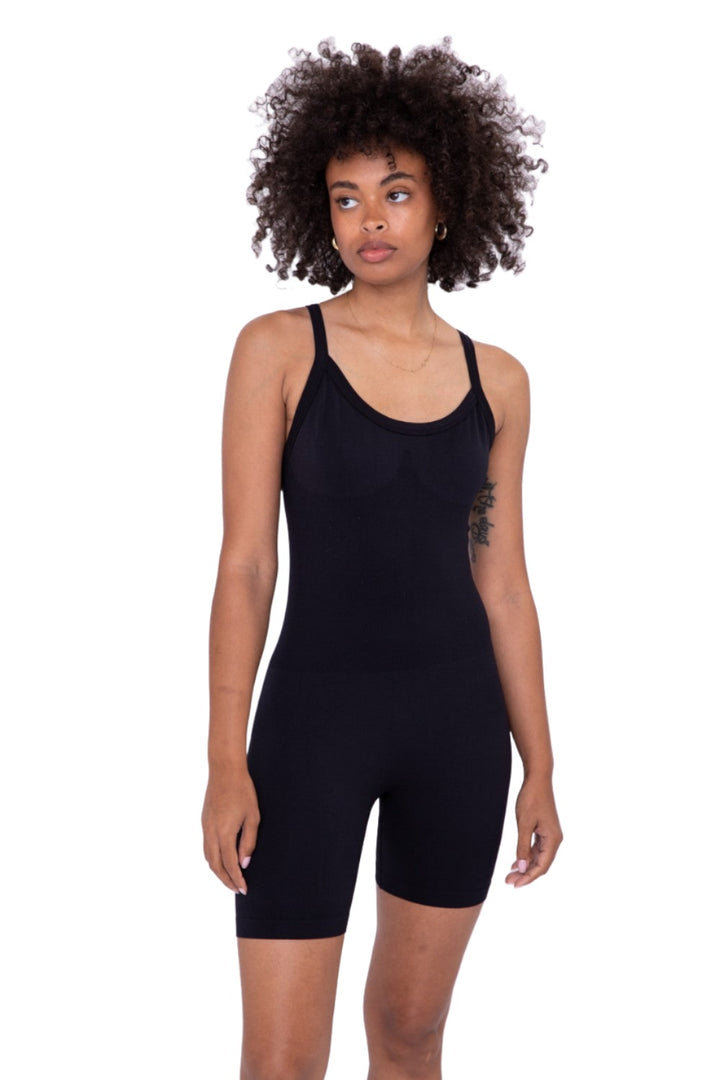Mono B Sleeveless Micro-Ribbed Unitard KP-B0906 - Black - Front View