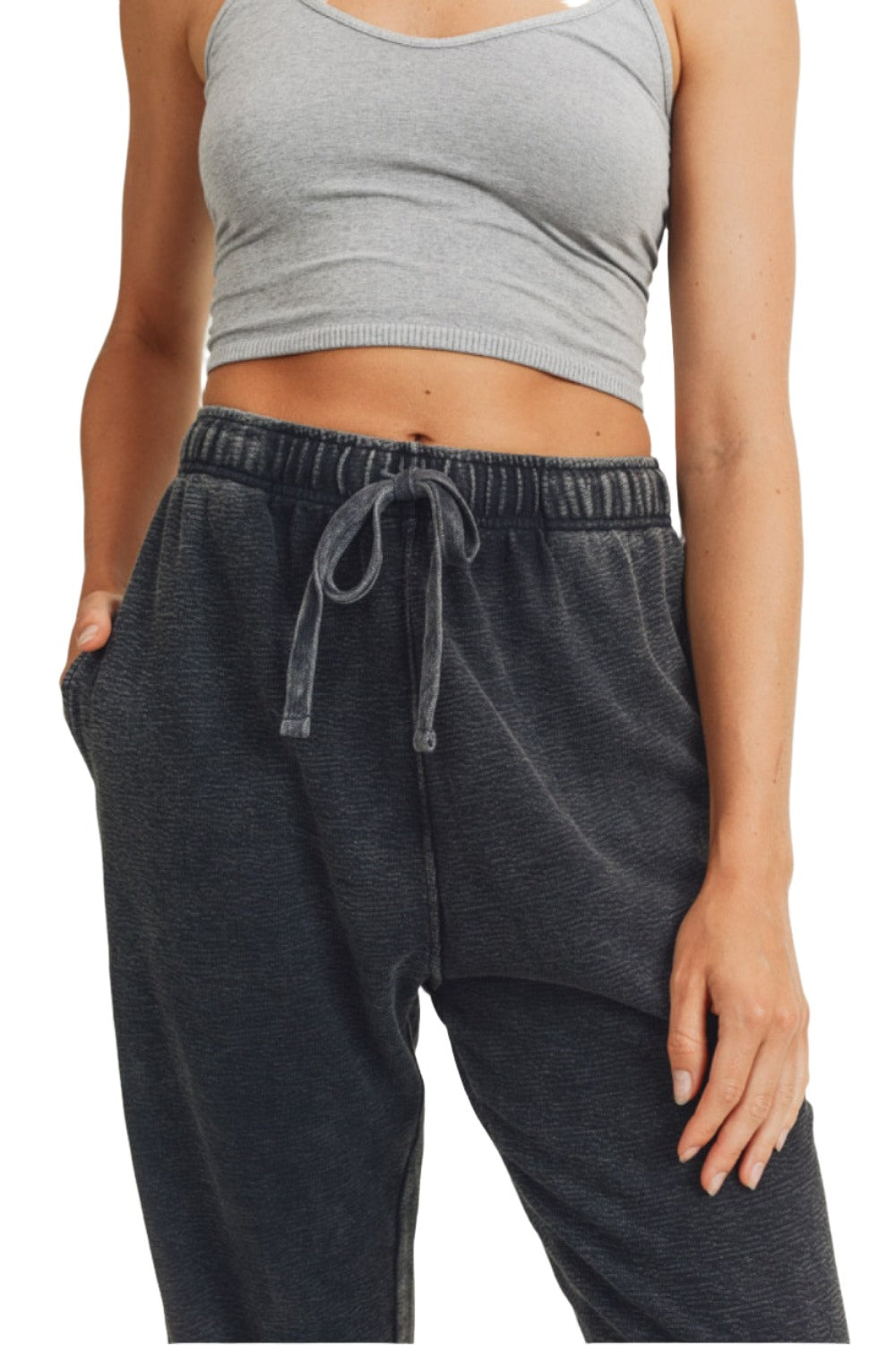 Mono B Mineral Wash Jacquard Joggers KP11618 - Black - front alt view