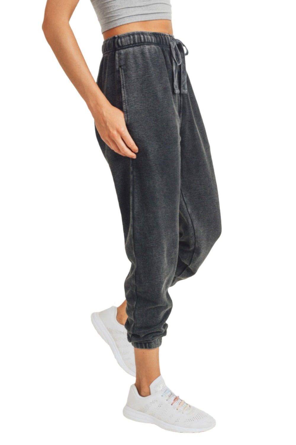 Mono B Mineral Wash Jacquard Joggers KP11618 - Black - side view