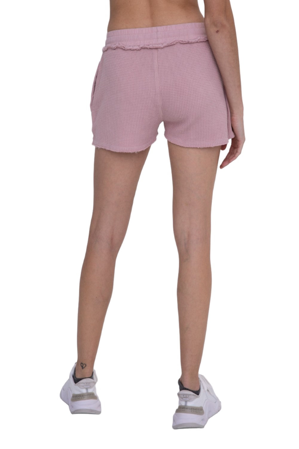 Mono B Distressed Mineral-Washed Shorts KP11893 - Dusty Rose - Back View