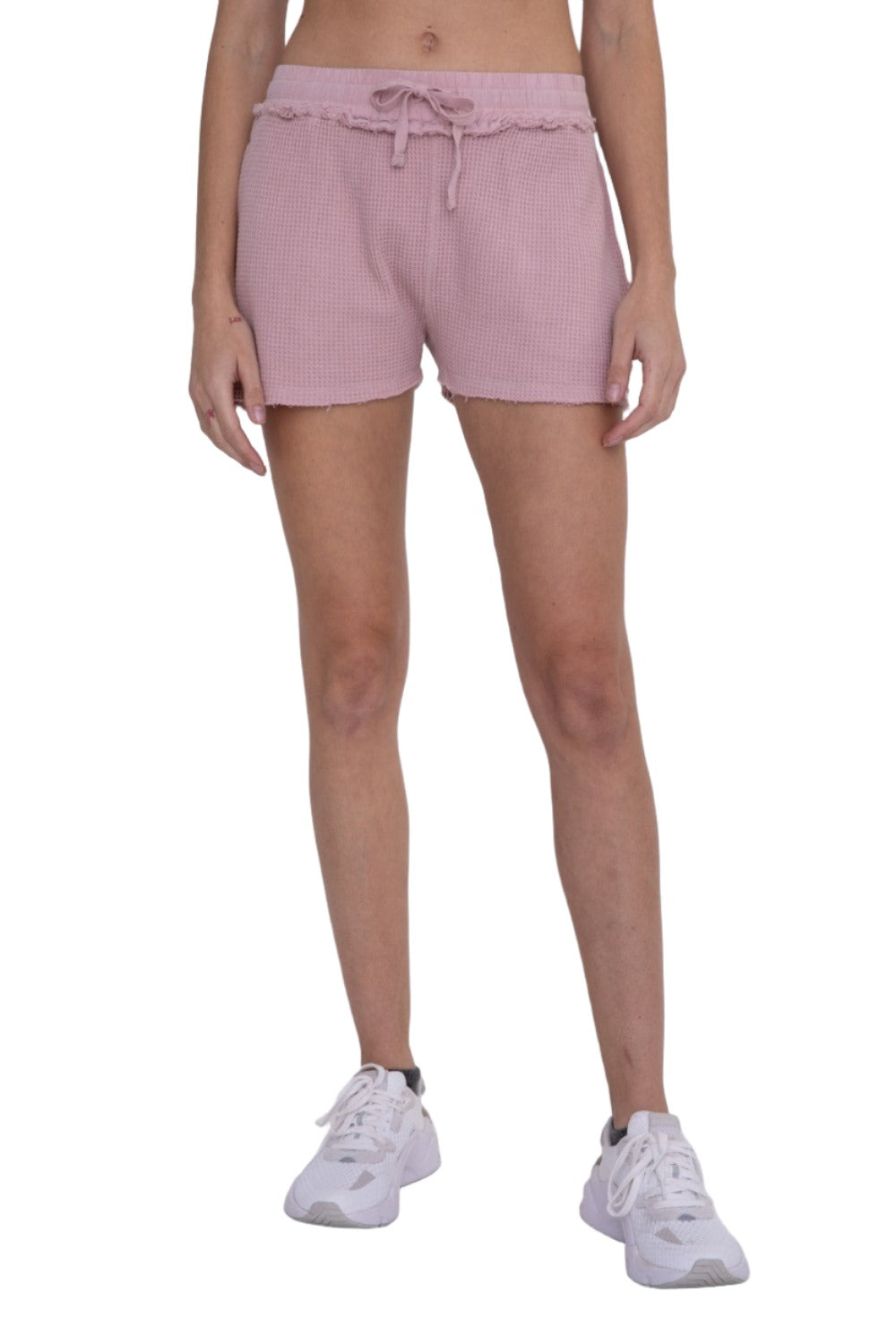 Mono B Distressed Mineral-Washed Shorts KP11893 - Dusty Rose - Front View