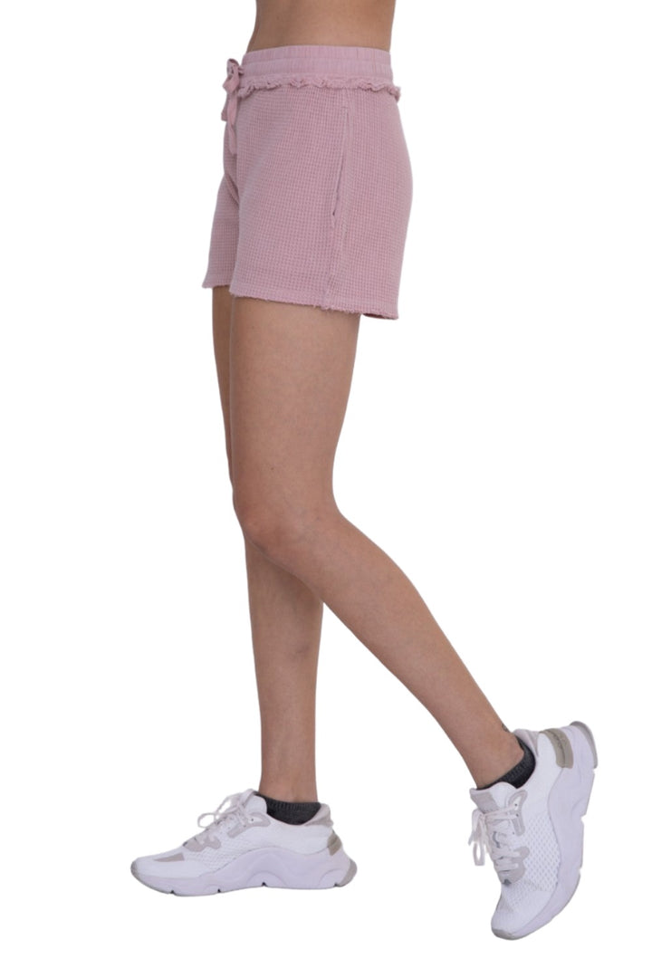 Mono B Distressed Mineral-Washed Shorts KP11893 - Dusty Rose - Side View