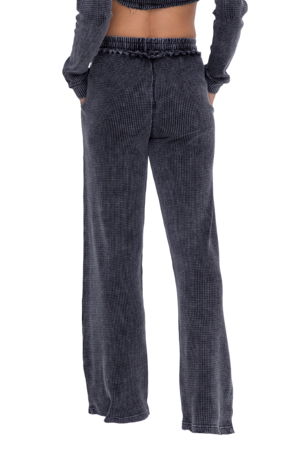 Mono B Distressed Mineral-Washed Pants KP11923 - Black - Back View