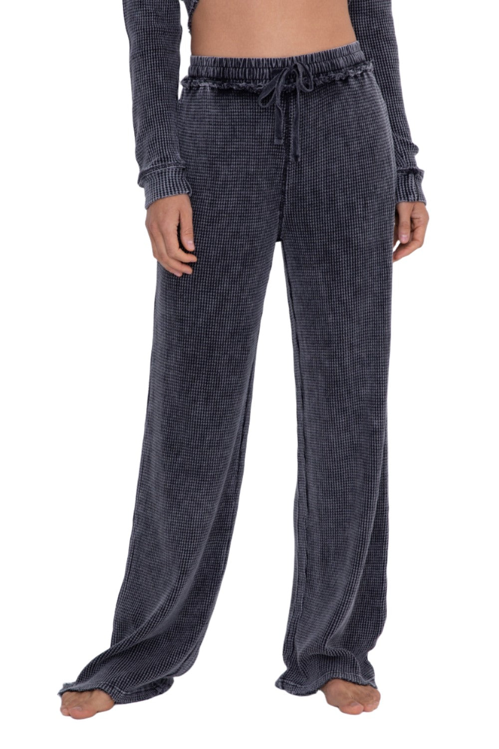 Mono B Distressed Mineral-Washed Pants KP11923 - Black - Front View