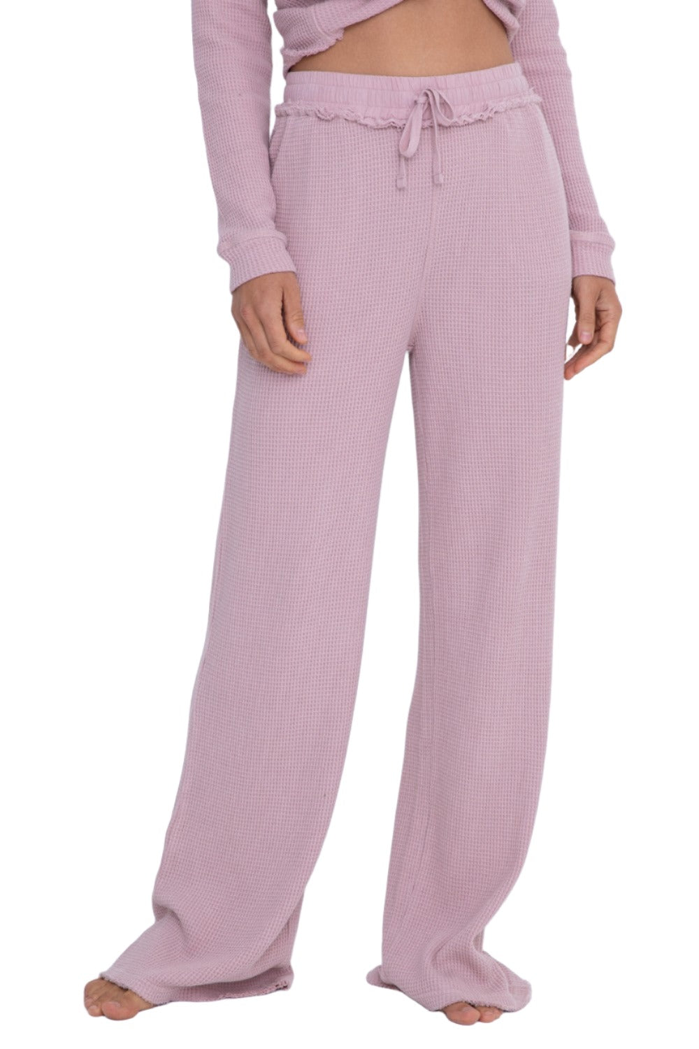 Mono B Distressed Mineral-Washed Pants KP11923 - Dusty Rose - Front View