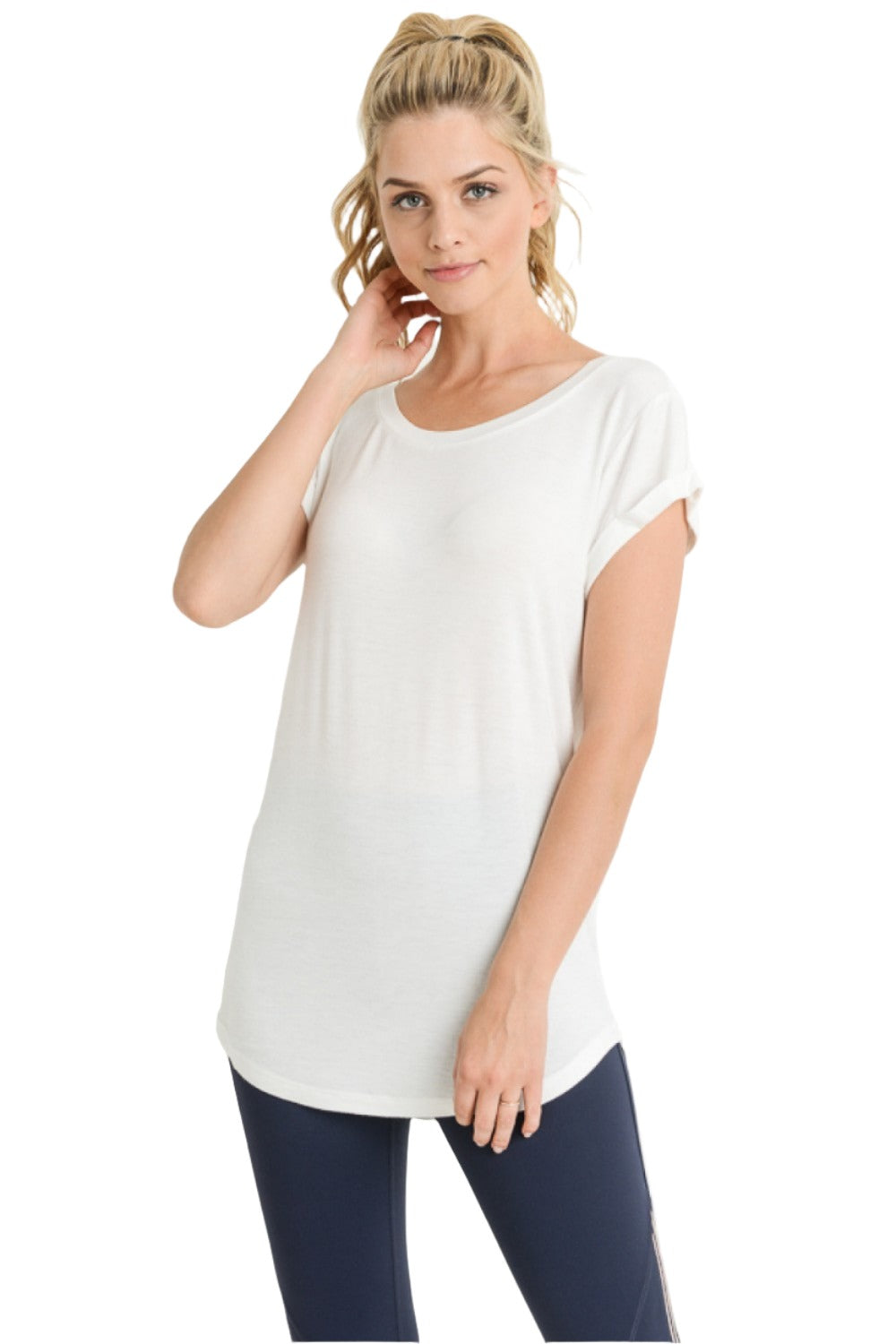 Mono B Round Neck T-Shirt KT10967 and Plus - White - Front View