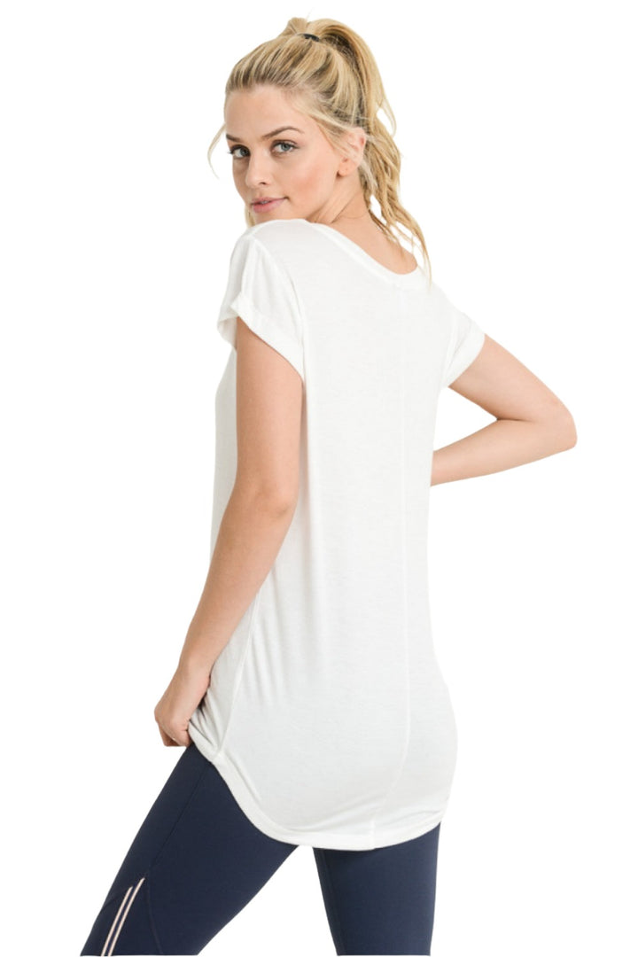 Mono B Round Neck T-Shirt KT10967 and Plus - White - Side View