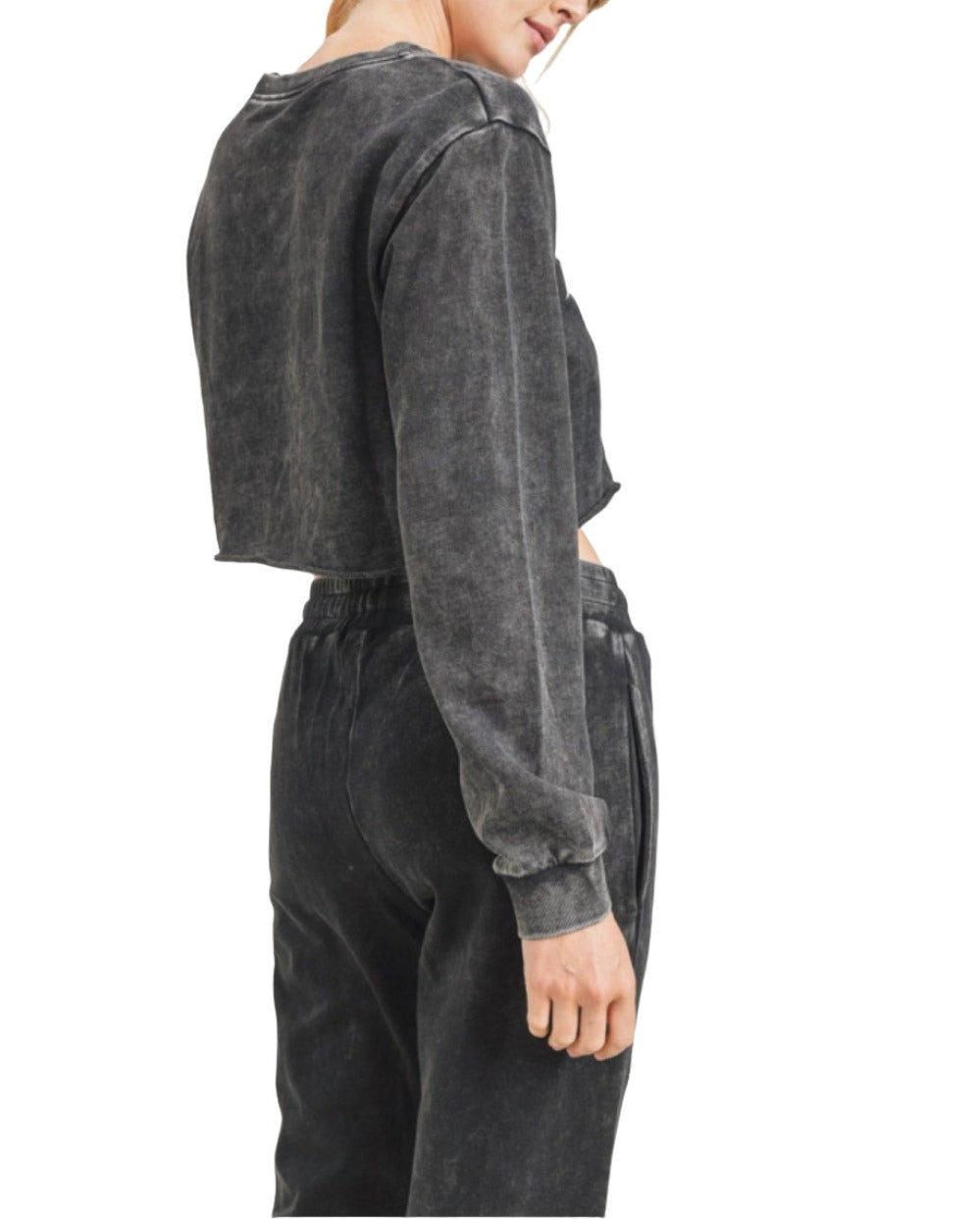 Mono B Triple Stars Terry Cropped Hoodie KT11612 - Black - Bacl Side View