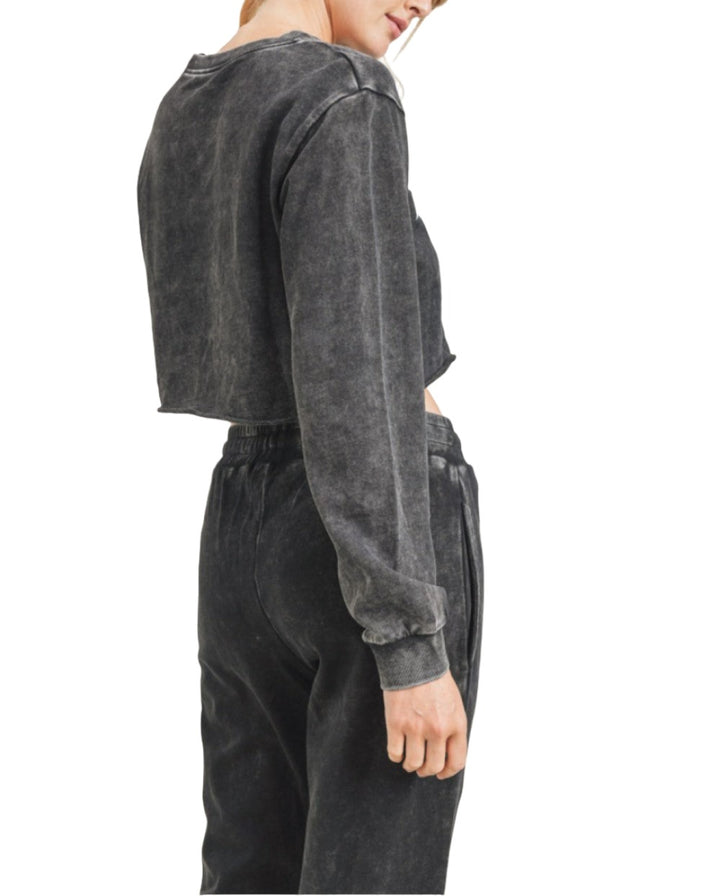 Mono B Triple Stars Terry Cropped Hoodie KT11612 - Black - Bacl Side View