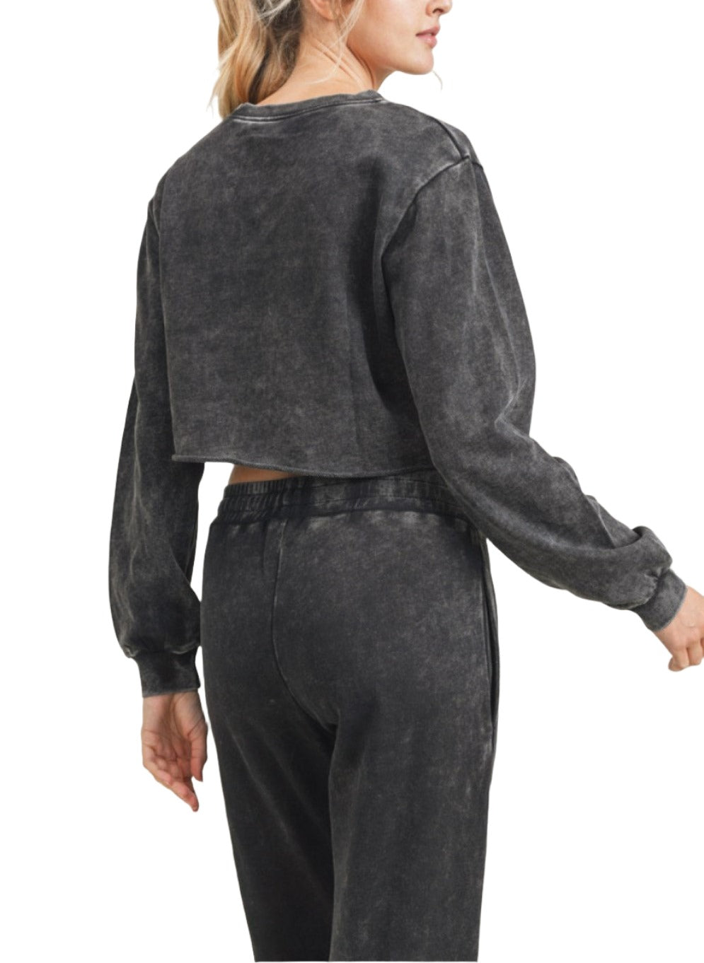 Mono B Triple Stars Terry Cropped Hoodie KT11612 - Black - Back View