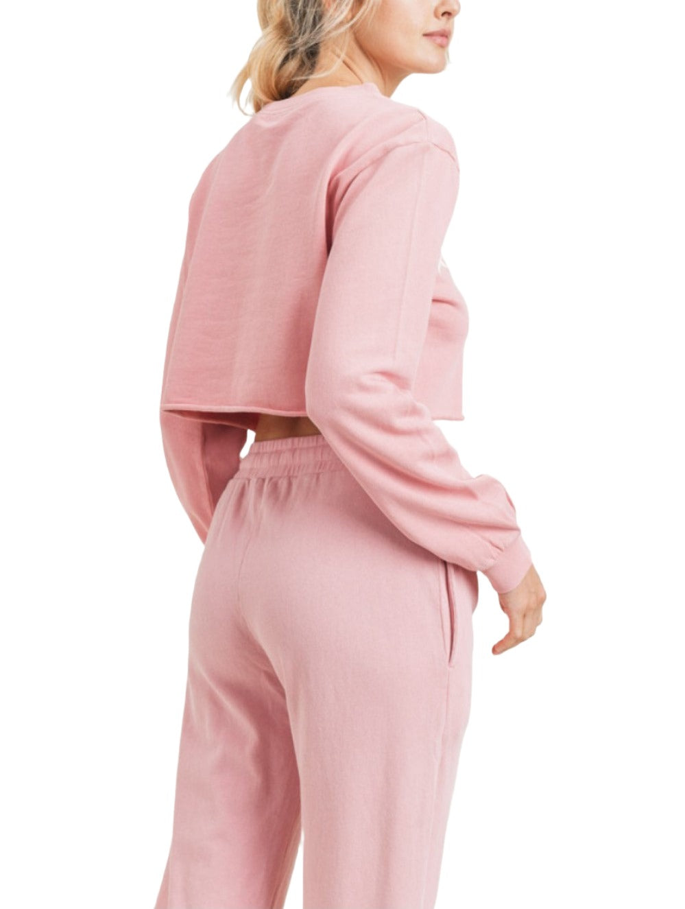 Mono B Triple Stars Terry Cropped Hoodie KT11612 - Pink - Back Side View