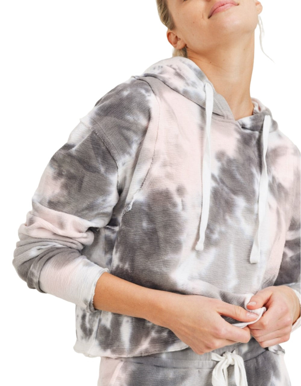 Mono B Tie Dye Jacquard Cropped Hoodie KT11687 -  Quinn Tie Dye -  front view