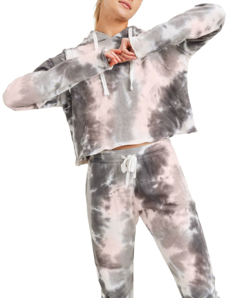 Mono B Tie Dye Jacquard Cropped Hoodie KT11687 -  Quinn Tie Dye -  front alt  view 1