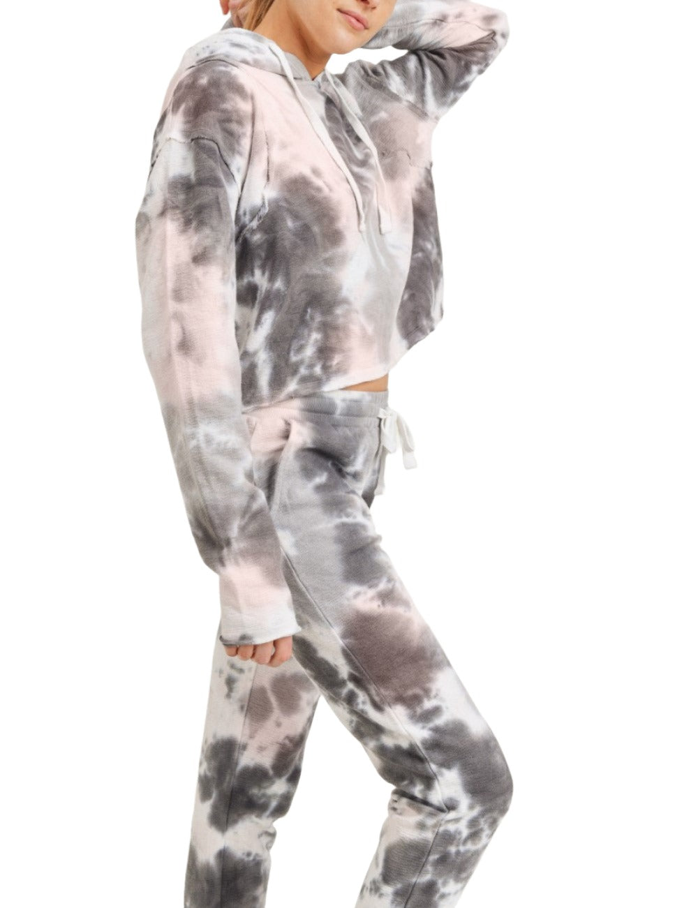 Mono B Tie Dye Jacquard Cropped Hoodie KT11687 -  Quinn Tie Dye -  side view