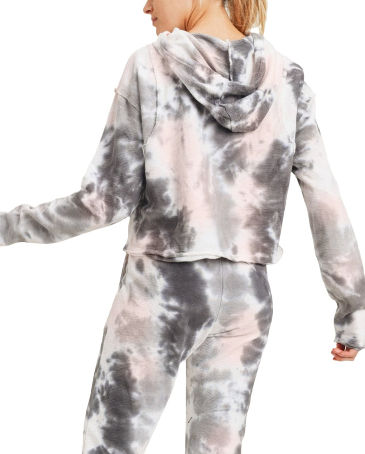 Mono B Tie Dye Jacquard Cropped Hoodie KT11687 -  Quinn Tie Dye -  rear view