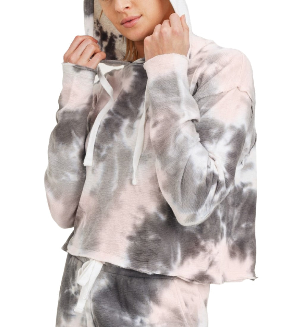Mono B Tie Dye Jacquard Cropped Hoodie KT11687 -  Quinn Tie Dye -  front alt view