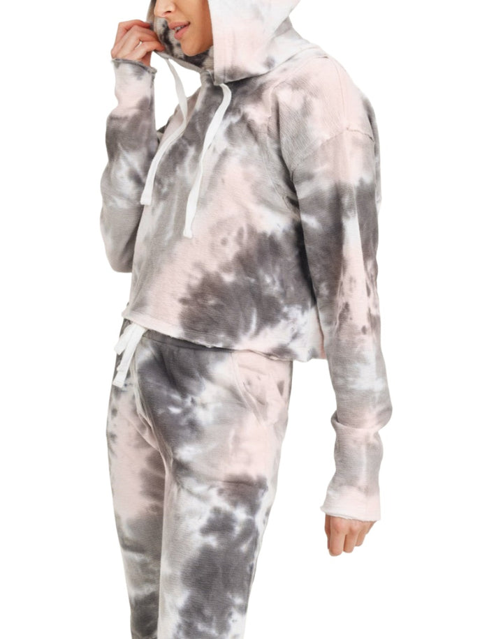 Mono B Tie Dye Jacquard Cropped Hoodie KT11687 -  Quinn Tie Dye -  front alt view 2