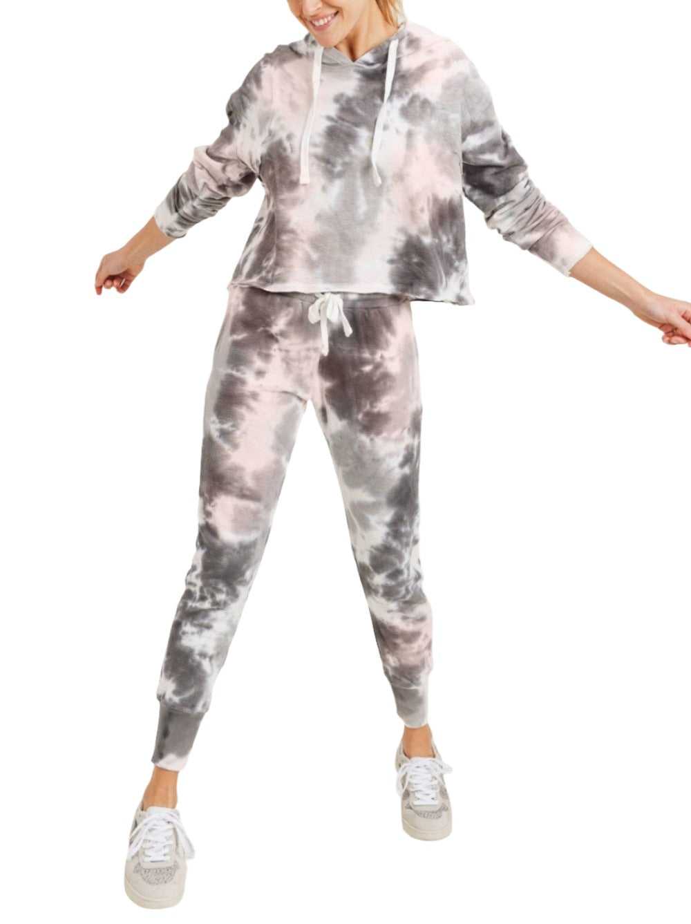 Mono B Tie Dye Jacquard Cropped Hoodie KT11687 -  Quinn Tie Dye -  front alt view 3