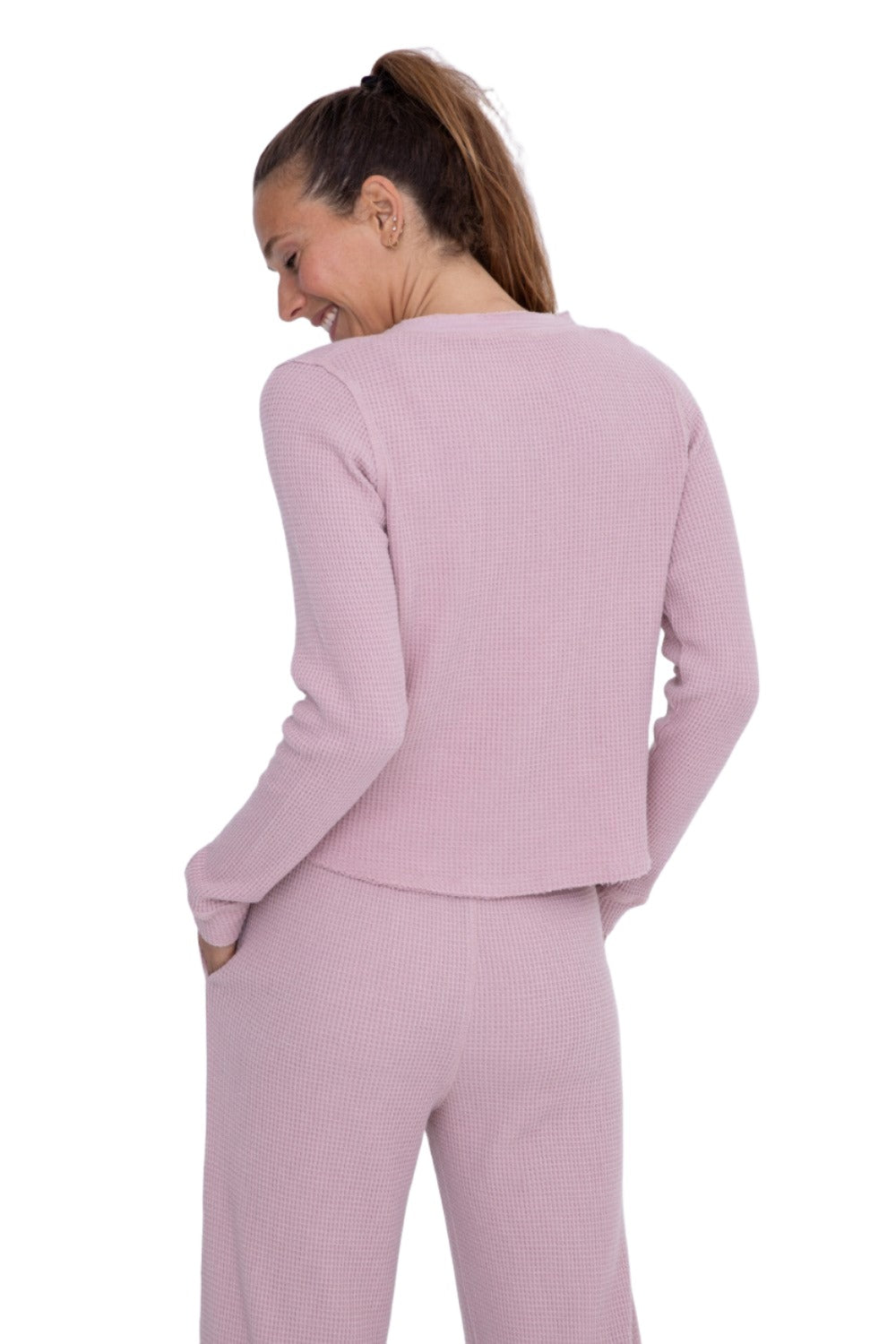 Mono B Distressed Mineral-Washed Top KT11892 - Dusty Rose - Back View