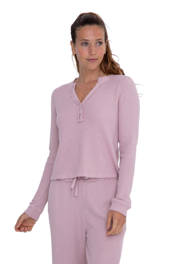 Mono B Distressed Mineral-Washed Top KT11892 - Dusty Rose - Front View