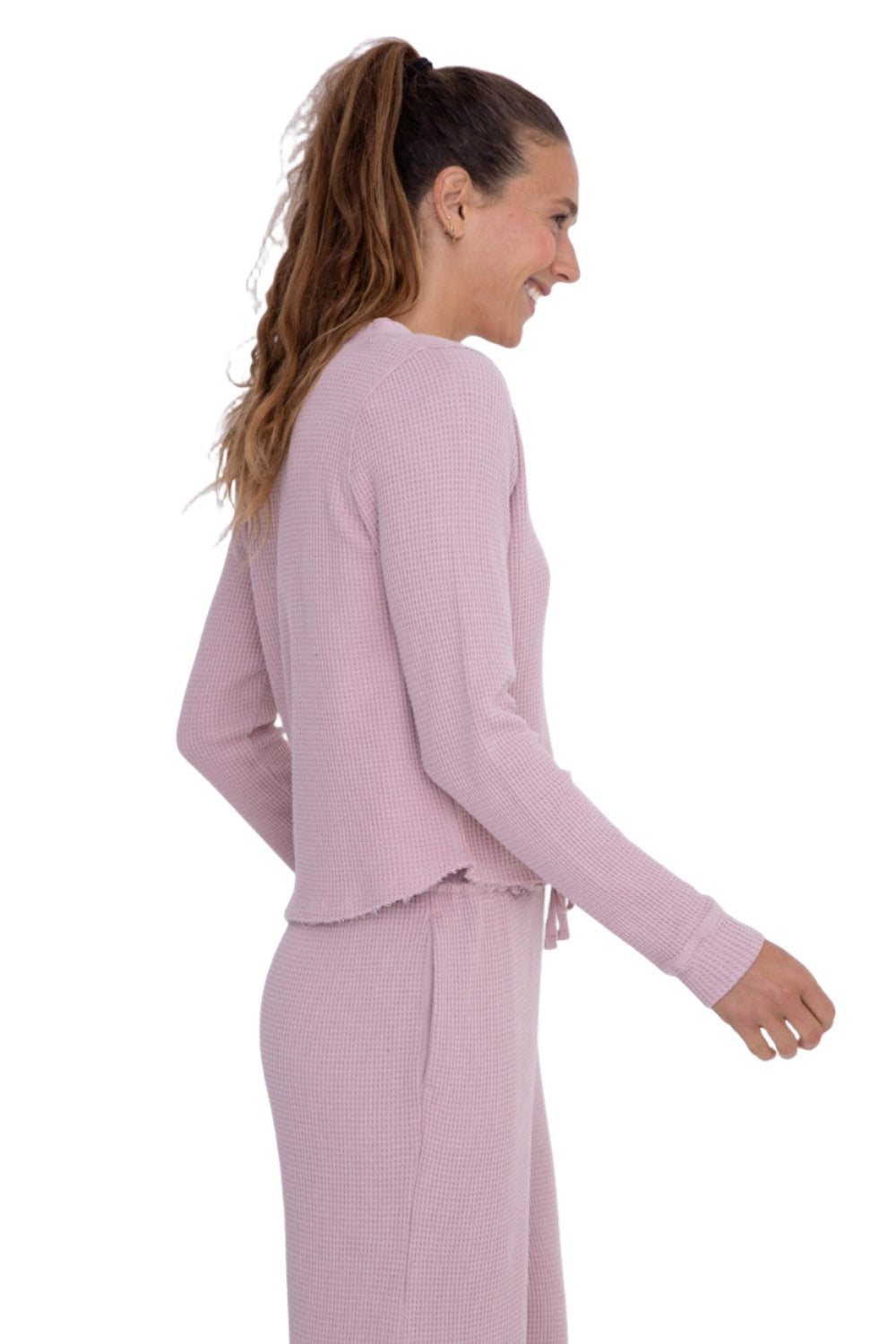 Mono B Distressed Mineral-Washed Top KT11892 - Dusty Rose - Side View