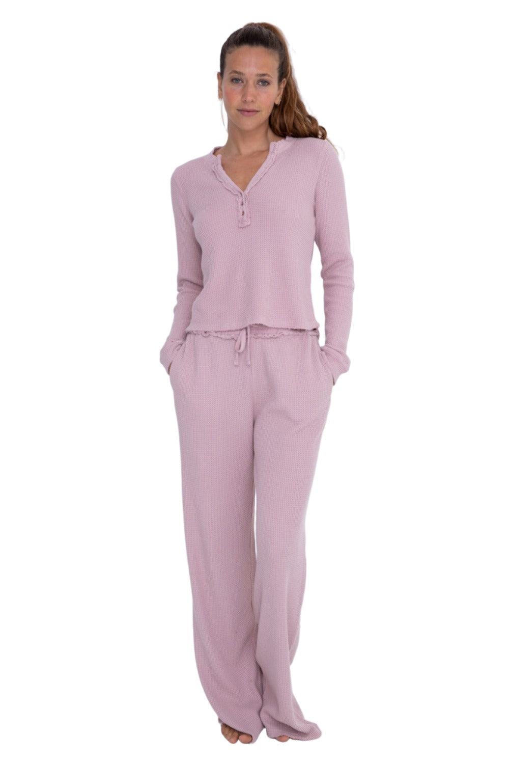 Mono B Distressed Mineral-Washed Top KT11892 - Dusty Rose - Front Full View