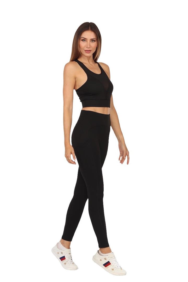 Fitwear Flat Stomach Elastic Waist Legging - Black - Side Full View