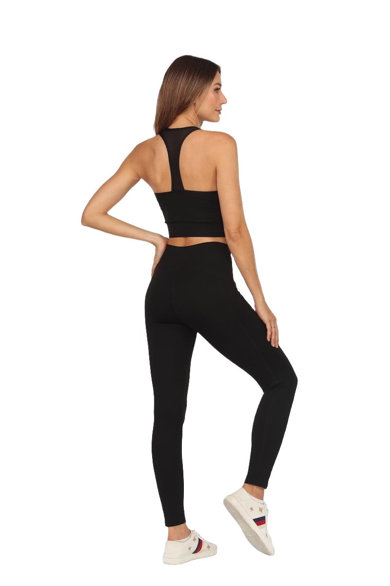 Fitwear Flat Stomach Elastic Waist Legging - Black - Back Side Full View