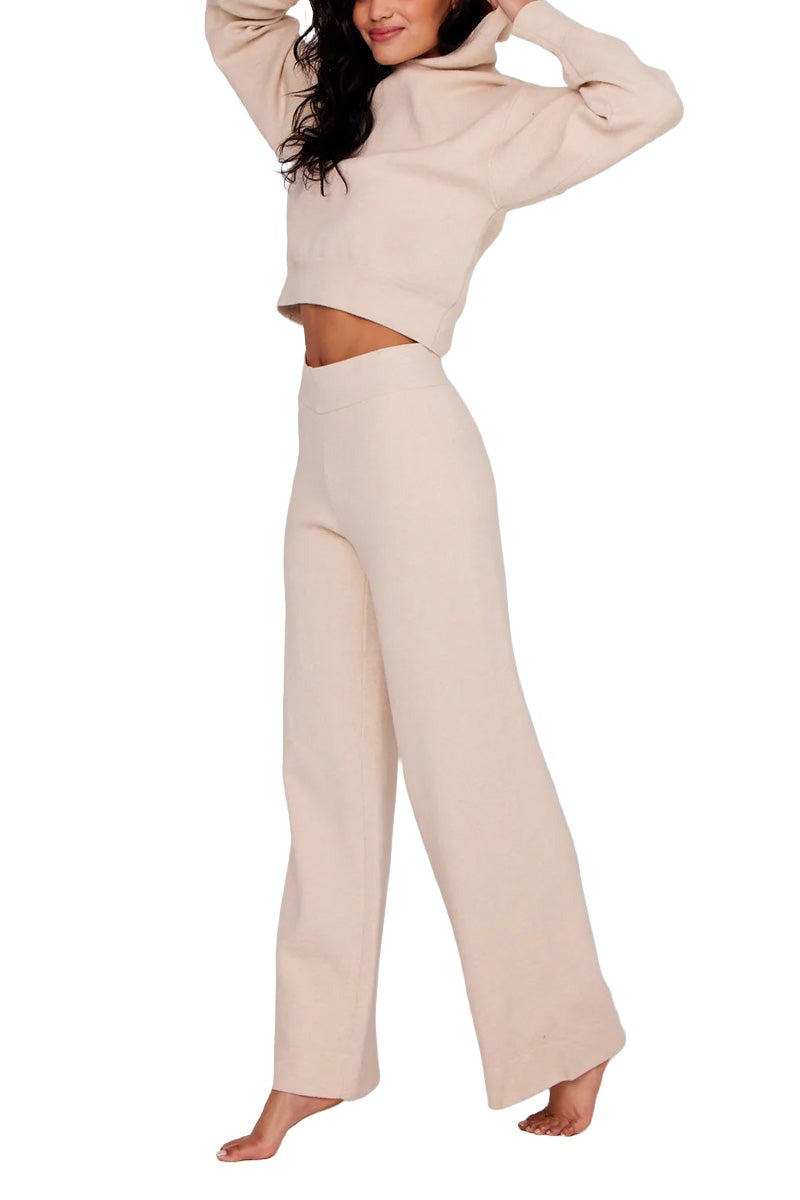 Onzie Knit Wide Leg Lounge Pant 2271 - Oatmeal - Side Full View